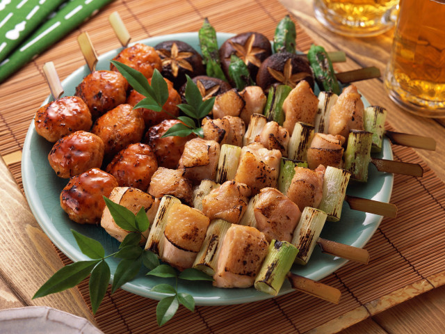 Skewered vegetables meat plate beer free wallpaper for desktop - medium preview image