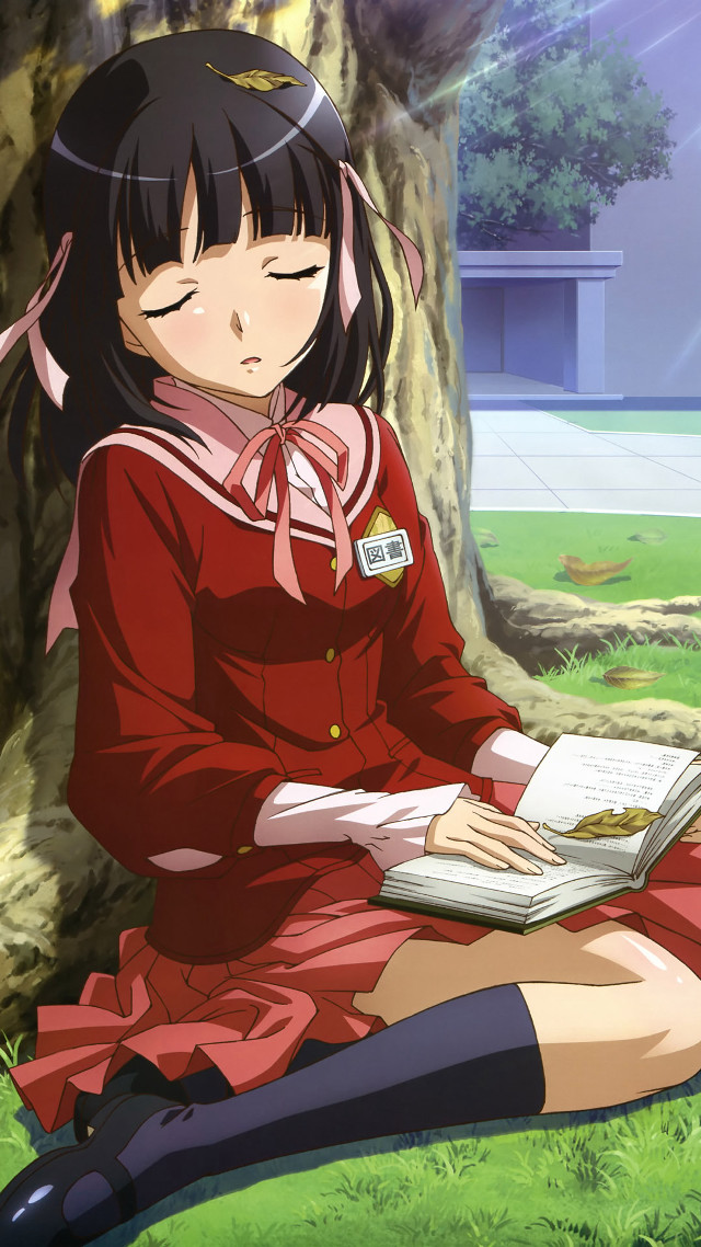 Girl sitting ground reading book free wallpaper for mobile - medium preview image