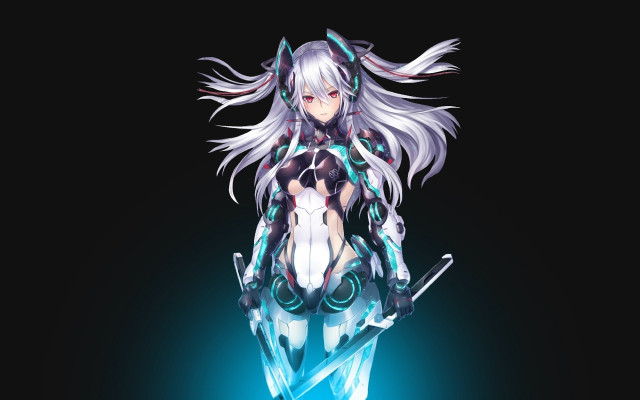 Futuristic woman sword glowing body free wallpaper for desktop - medium preview image