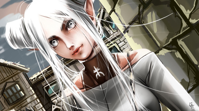 Woman white hair white shirt #2 free wallpaper for desktop - medium preview image