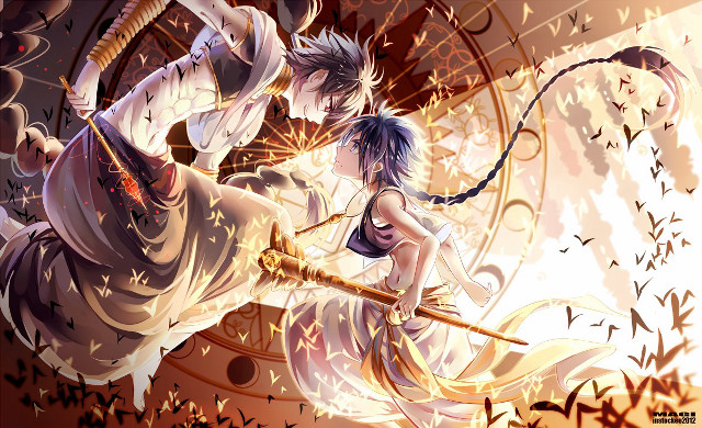 Anime characters fighting clock sword free wallpaper for desktop - medium preview image