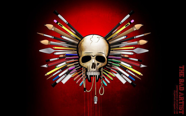 Skull pencils knife mouth image free wallpaper for desktop - medium preview image