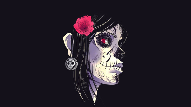 Woman rose skull hair head free wallpaper for desktop - medium preview image