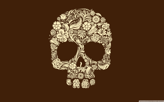 Skull flowers brown background artistic free wallpaper for desktop - medium preview image