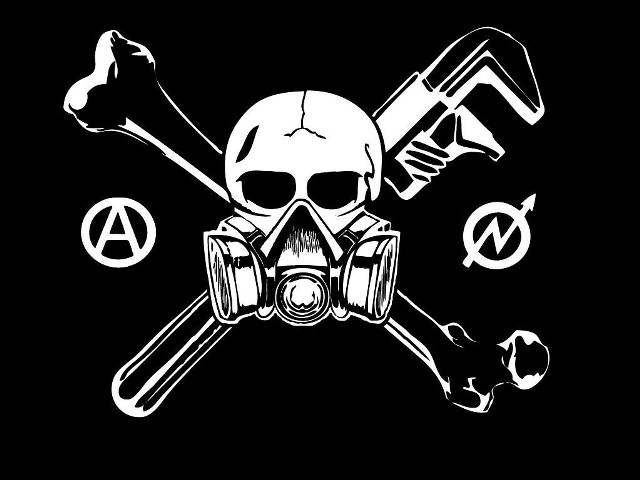 Skull gas mask wrenches hammer free wallpaper for desktop - medium preview image