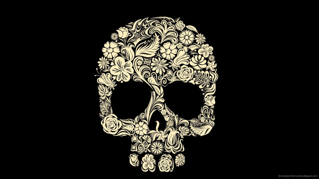 Skull flowers black background white free wallpaper for desktop - medium preview image