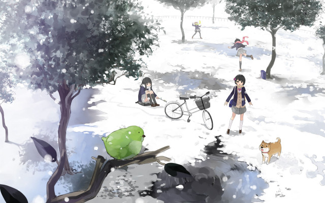 Park people dog snow cat free wallpaper for desktop - medium preview image