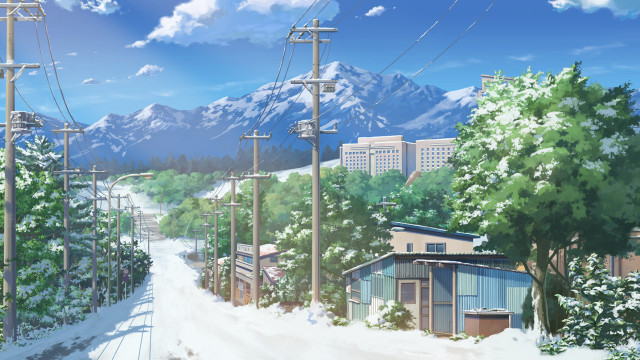 Snowy street mountain cityscape fence free wallpaper for desktop - medium preview image