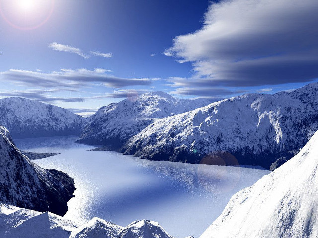 Snow covered mountain lake cloudy free wallpaper for desktop - medium preview image