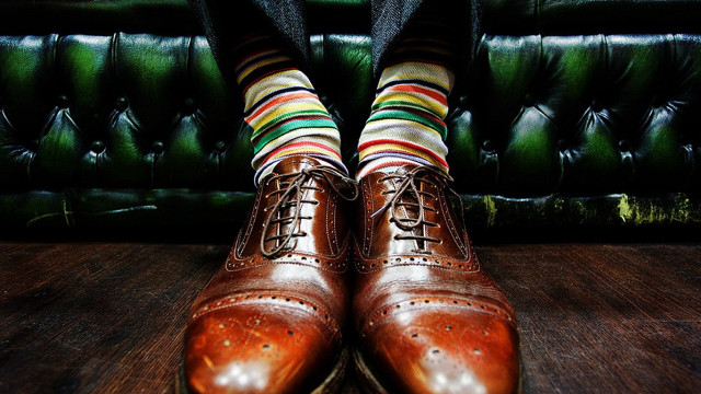 Brown shoes colorful socks striped free wallpaper for desktop - medium preview image