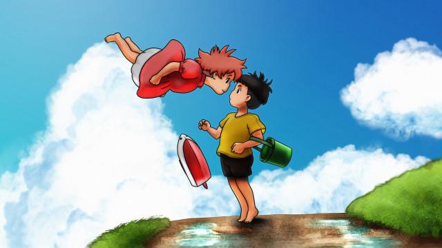 Boy girl kissing hill sky free wallpaper for desktop - medium preview image