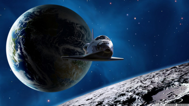 Space shuttle flying moon sky free wallpaper for desktop - medium preview image