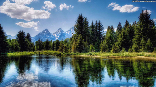 Lake trees mountains blue sky #8 free wallpaper for desktop - medium preview image