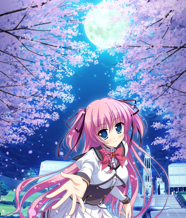 Pink hair girl fullmoon cherry free wallpaper for tablet - medium preview image