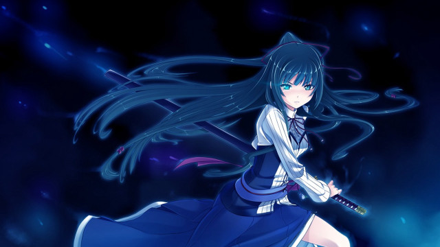 Girl long dress sword blue free wallpaper for desktop - medium preview image