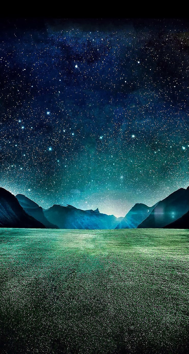Night sky stars grass mountains free wallpaper for mobile - medium preview image