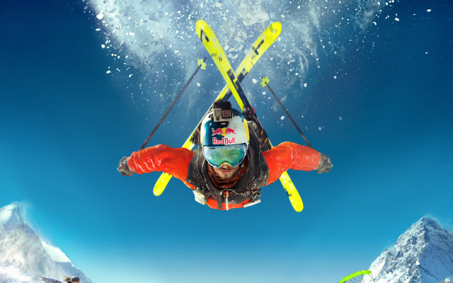 Skier air mountains blue sky free wallpaper for desktop - medium preview image