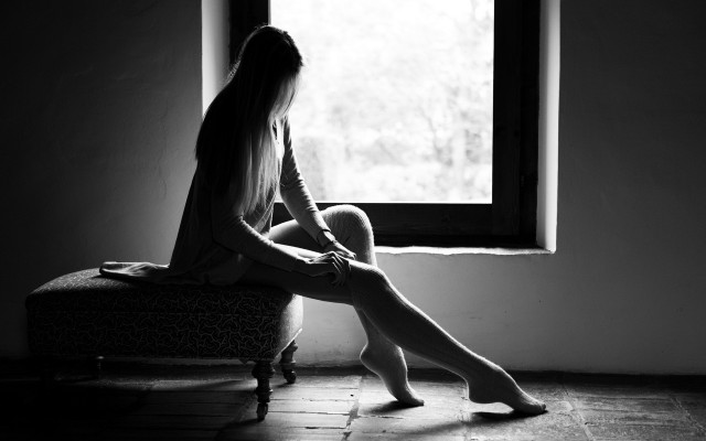 Woman bench window crossed heels free wallpaper for desktop - medium preview image