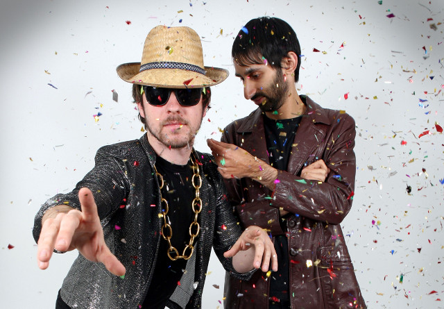 Men hats sunglasses confetti falling free wallpaper for desktop - medium preview image