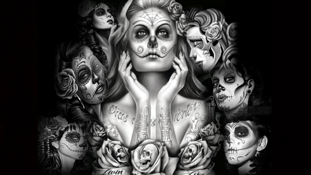 Woman skulls roses chest hands #2 free wallpaper for desktop - medium preview image