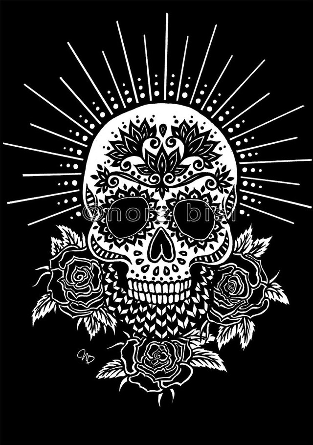 Skull roses sun rays forehead free wallpaper for mobile - medium preview image