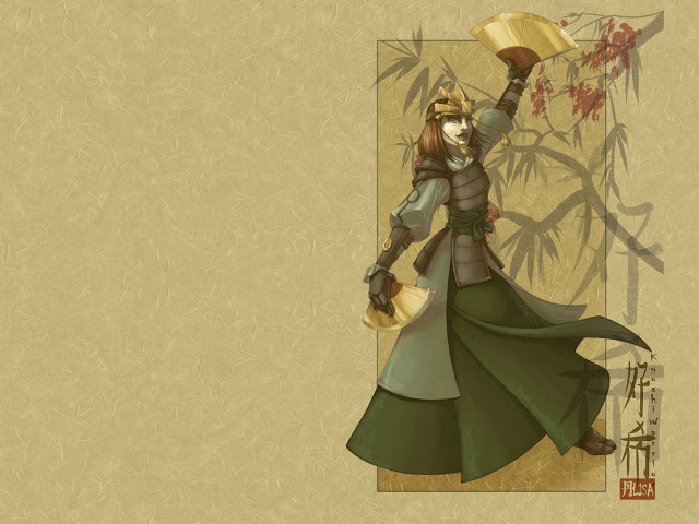 Woman green dress fan bamboo free wallpaper for desktop - medium preview image