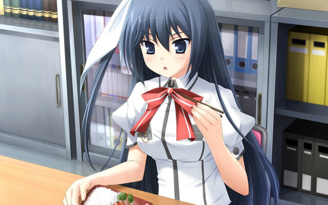 Girl white shirt red bow free wallpaper for desktop - medium preview image