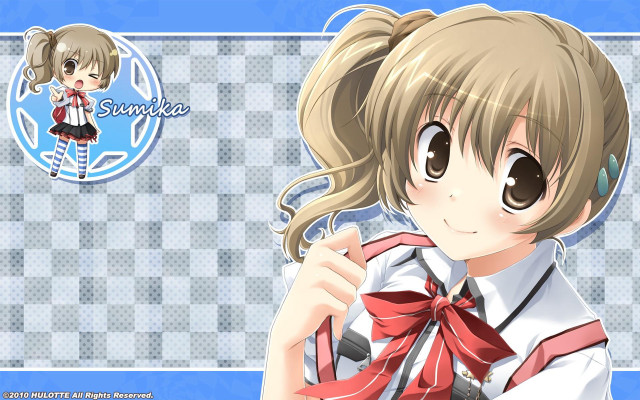 Anime girl ponytail bow blue free wallpaper for desktop - medium preview image
