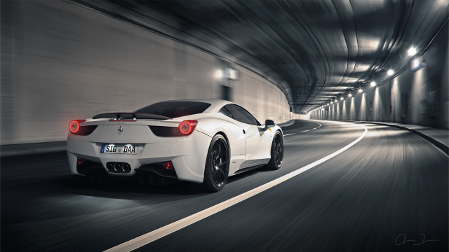 White sports car tunnel night #5 free wallpaper for desktop - medium preview image