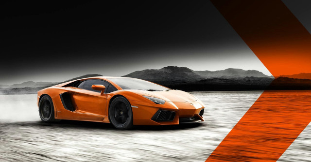 Orange sports car mountains road free wallpaper for desktop - medium preview image