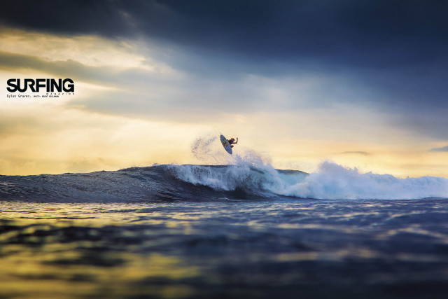Surfer riding wave ocean sunset #2 free wallpaper for desktop - medium preview image