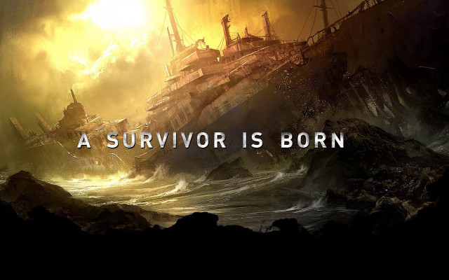 Stormy sea ship survivor banner free wallpaper for desktop - medium preview image