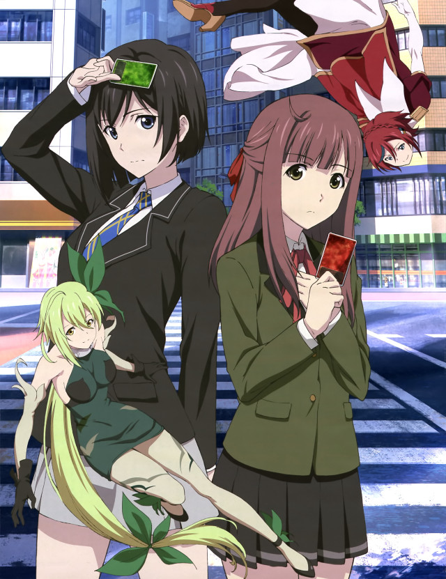Anime girls group building green free wallpaper for mobile - medium preview image