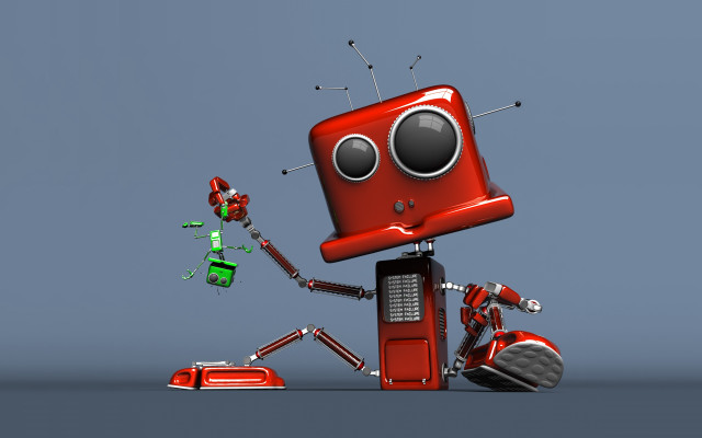 Red robot green robot back free wallpaper for desktop - medium preview image