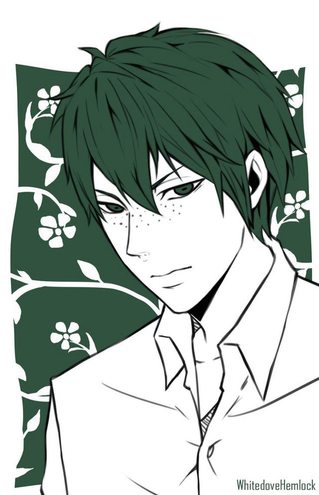 Green hair man flowers portrait free wallpaper for mobile - medium preview image