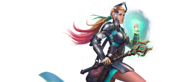 Futuristic woman suit sword shield free wallpaper for desktop - medium preview image