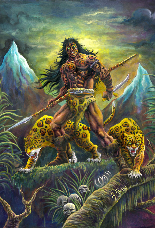Man sword leopards jungle mountains free wallpaper for mobile - medium preview image