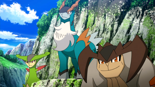 Pokemon group mountain sky waterfall free wallpaper for desktop - medium preview image