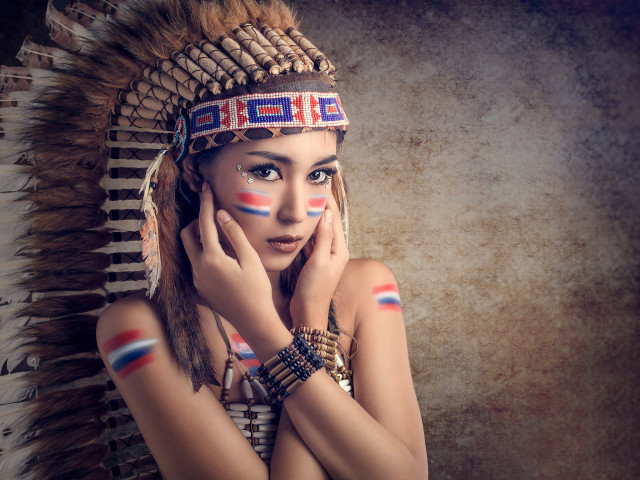 Woman native american headdress makeup free wallpaper for desktop - medium preview image