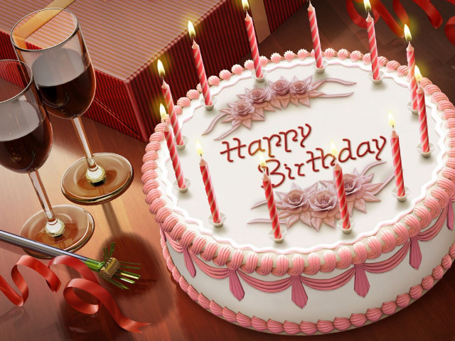 Birthday cake candles wine glasses free wallpaper for desktop - medium preview image