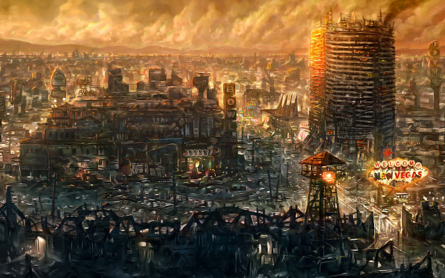 Afrofuturism cityscape ferriswheel carnival ruins free wallpaper for desktop - medium preview image