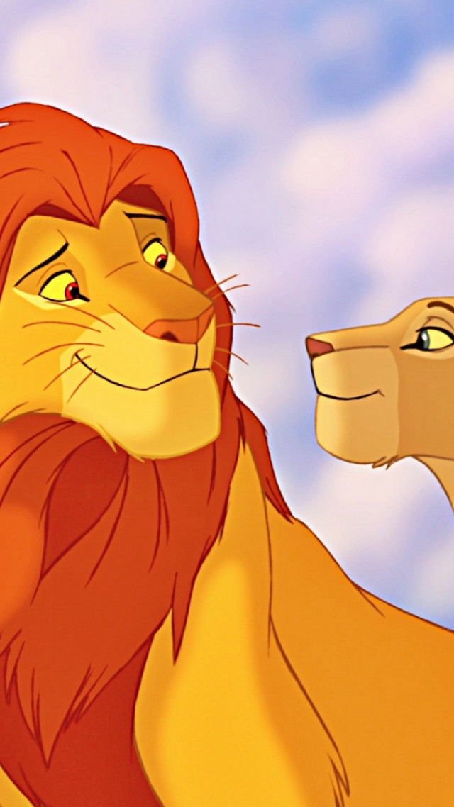 Lion lioness cartoon scene clouds free wallpaper for mobile - medium preview image