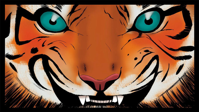 Tiger face blue eyes comic free wallpaper for desktop - medium preview image