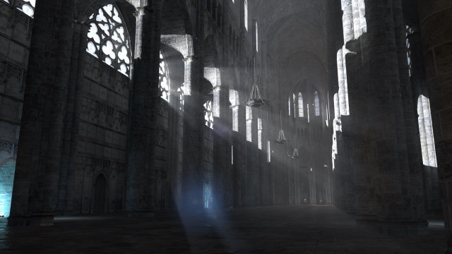 Dark cathedral light person standing free wallpaper for desktop - medium preview image