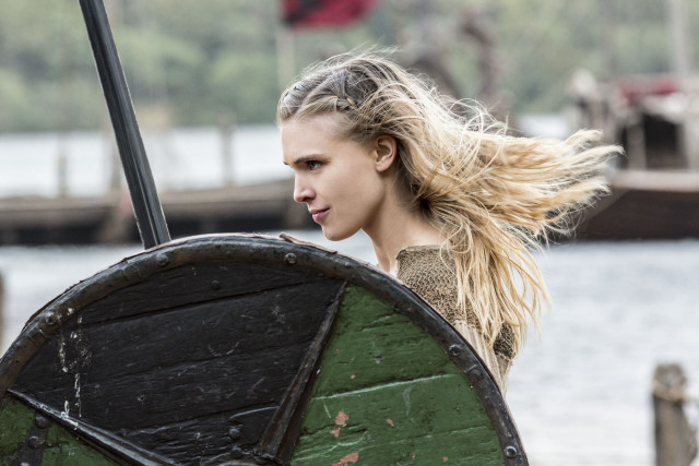 Woman sword shield boat dock free wallpaper for desktop - medium preview image