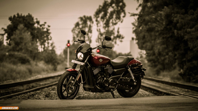 Motorcycle parked train track trees free wallpaper for desktop - medium preview image