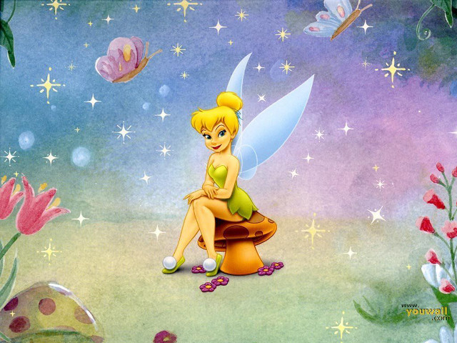 Tinkerbell bench field flowers butterflies free wallpaper for desktop - medium preview image