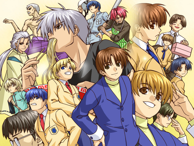 Anime group blue suit yellow free wallpaper for desktop - medium preview image