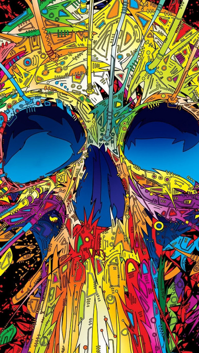 Colorful skull psychedelic pop art free wallpaper for mobile - medium preview image
