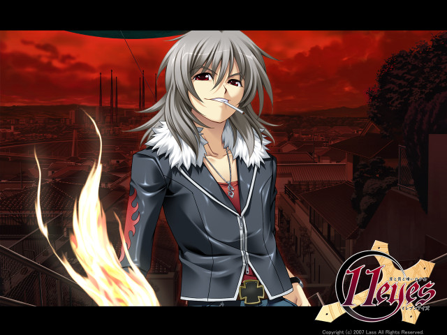 Woman cigarette red sky city free wallpaper for desktop - medium preview image